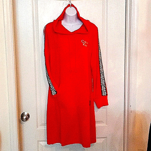 NWT🎁FREE GIFT INCLUDED 🎁Dress Midi Stretch Sport Hood Long Sleeves Cuffs - Picture 3 of 15